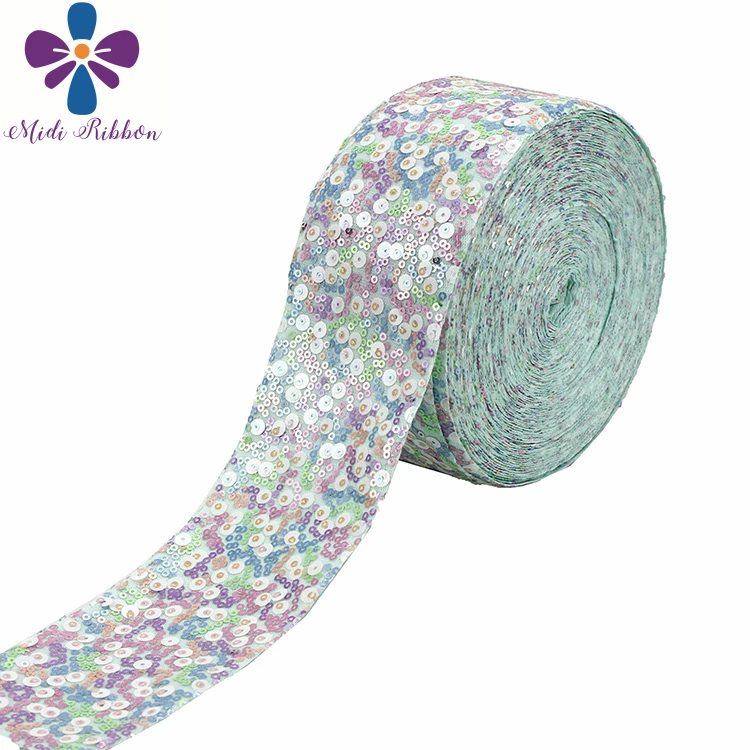 3"75mm Shiny Cutting Sequin Ribbon Colorful Aqua Pink Purple DIY Wedding Party Decor Hair Bowknows Making 25yards/roll
