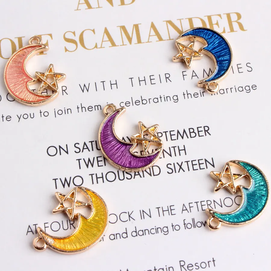 

10PCS/Lot Fashion Jewelry Oil Drop Charms Moon&Star Enamel Pendant For Earring Jewelry DIY Handmade Jewelry Making