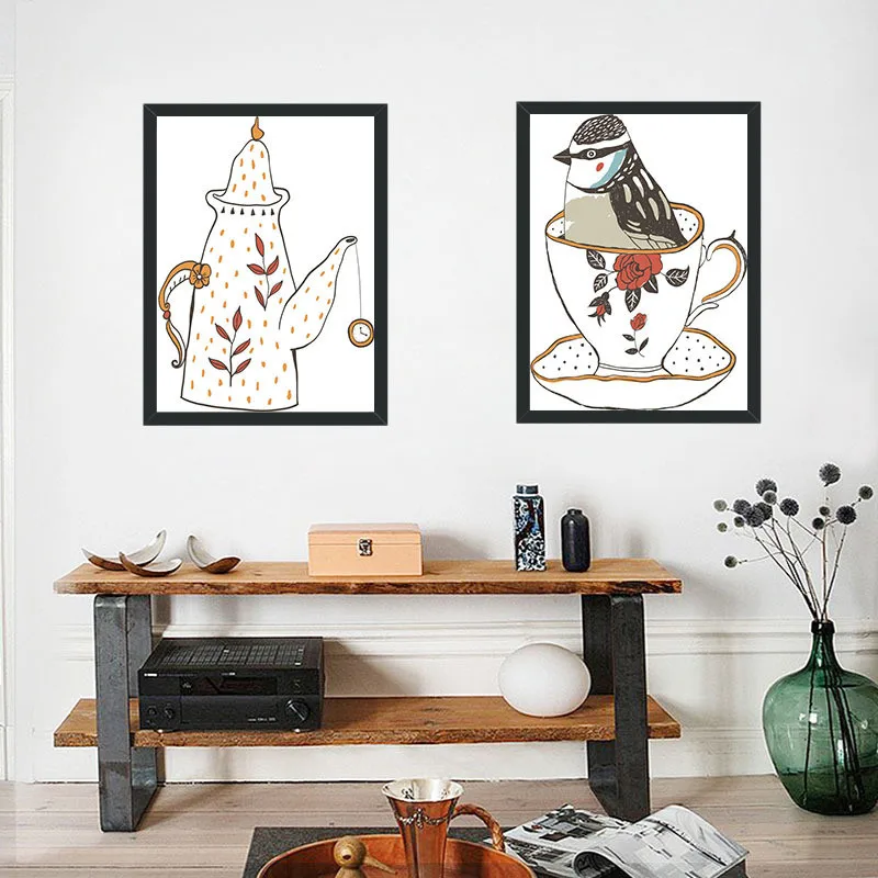 

Teapot Cup Flow Nordic Canvas Painting Cartoon Picture Wall Art Poster Print Impression Living Room Bedroom Home Decor Painting