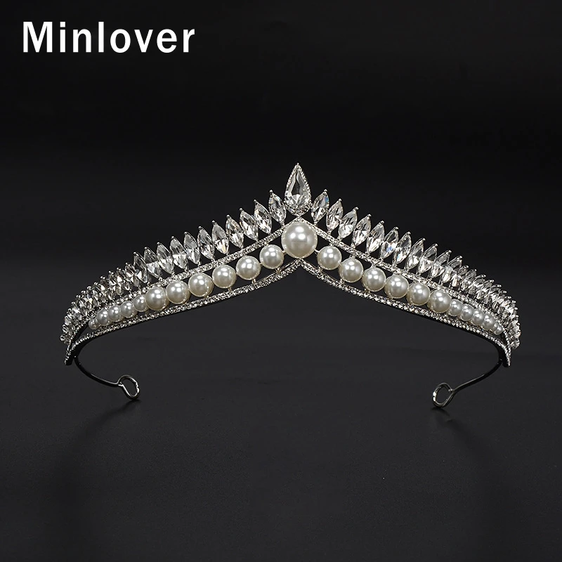 Minlover роскошный сверкающий кристалл невесты диадемы Короны имитация жемчуга