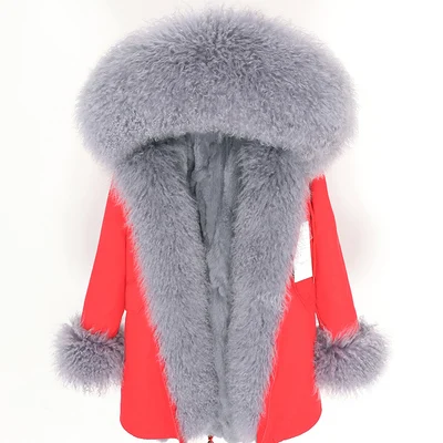 OFTBUY, зимняя женская куртка, пальто с натуральным мехом, парка из монгольского овца, Воротник из меха кролика, подкладка из меха кролика, Черное длинное пальто, уличная одежда, новинка