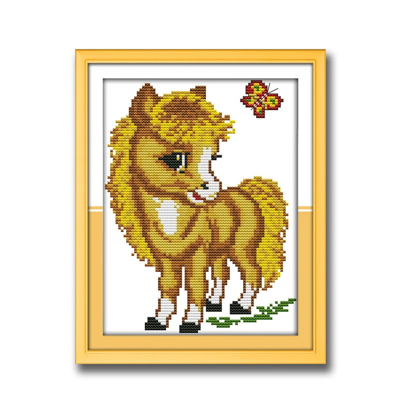 Милый желтый рисунок с лошадью животными Счетный принт на холсте DMC 14CT 11CT DMS Набор