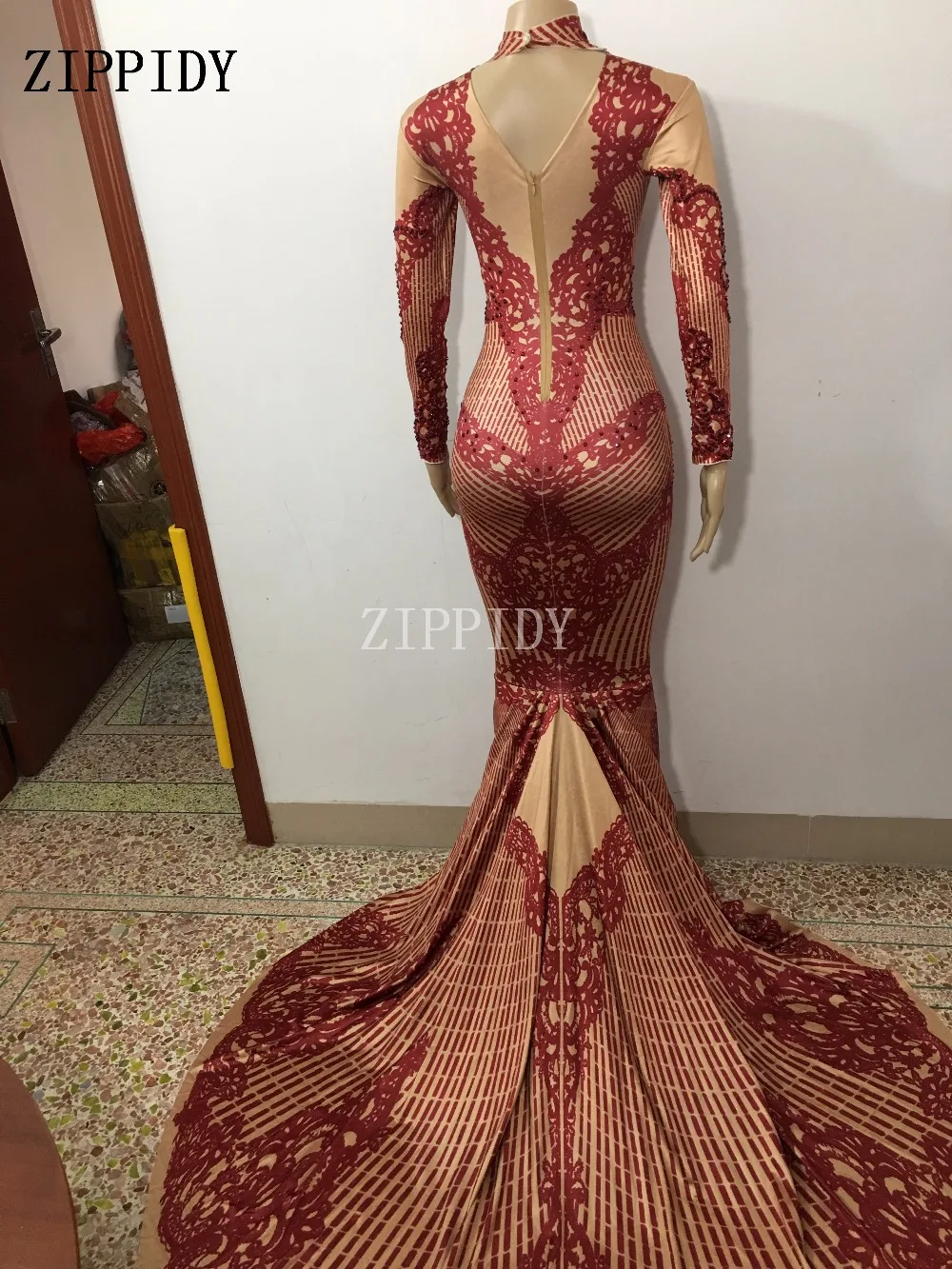 Модное роскошное блестящее красное платье с кристаллами вечерний костюм для