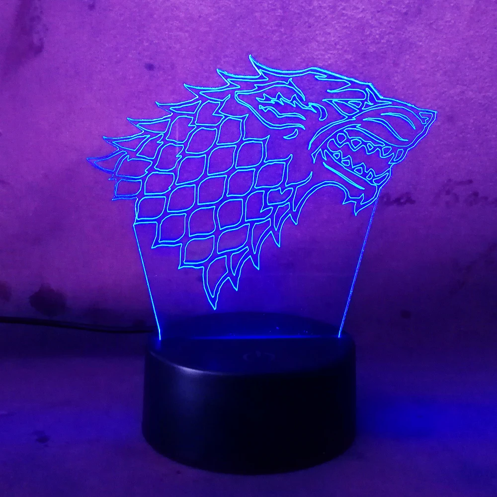 Новый крутой zmaizng 7 цветов лампа с волком 3D Визуальный светодиодный ночник для