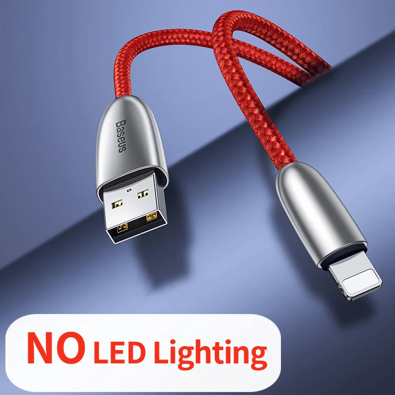 Red No LED Usb-кабель Baseus для iPhone XS Max XR X 8 7 6 6S Plus 5 5S iPad из цинкового сплава, шнур для быстрой зарядки и передачи данных, кабель для зарядного устройства iPhone - Цвет: Red No LED