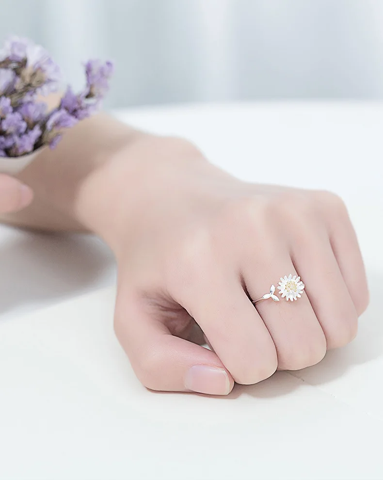 925 пробы, серебряные кольца, 925, цветок маргаритки, открытые кольца, ювелирные изделия, anillo de plata anello