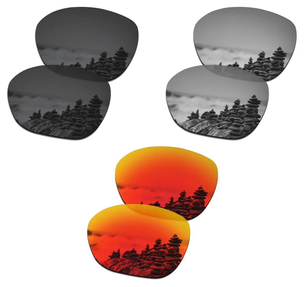 SmartVLT 3 Pairs Polarized Sunglasses Replacement Lenses for Oakley Overtime Stealth Black and Silver Titanium and Fire Red