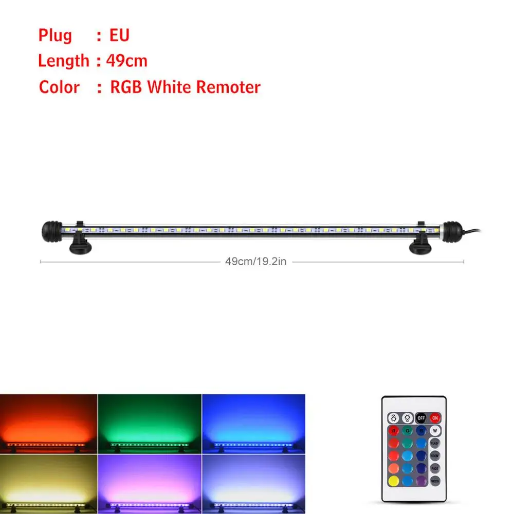 49cm-RGB RGB светодиодный светильник для аквариума IP68 водонепроницаемый светильник для аквариума 19-49 см светильник для выращивания водных растений погружной светильник для подводного декора - Цвет: 49cm-RGB