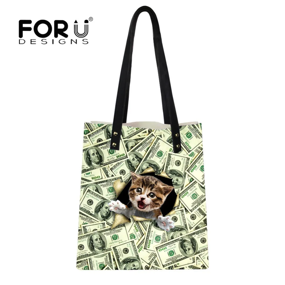 FORUDESIGNS/женские кожаные сумки из натуральной кожи озорной кошка печать высокого