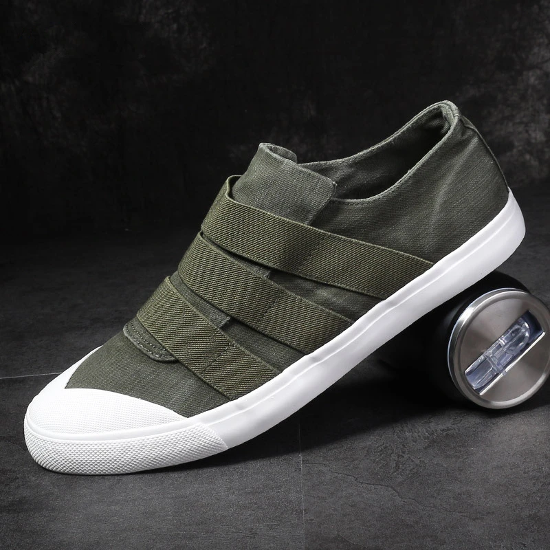 New Men Canvas Shoes Casual Sneakers Flat Loafers with Belt Decor Retro Style Black Skate Footwear Breathable Wear-resistant | Обувь
