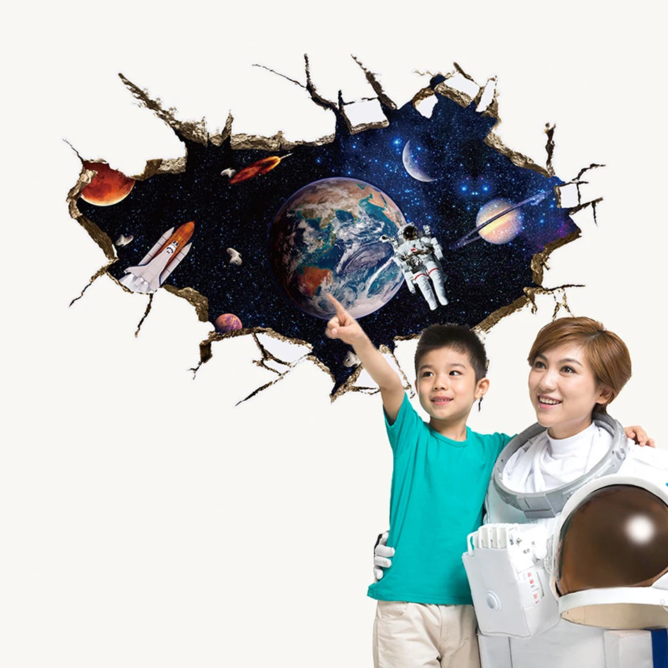 3D Wall Sticker for Kids Rooms Living Room Bedroom Decor Universe Galaxy Broken Paper Art Home | Дом и сад