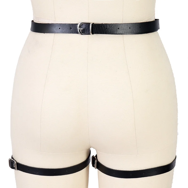 Чулки подвязки кожа черный жгут с металлическими заклепками в стиле панк готика