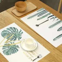 creative pvc plastic placemat for dining table green plants pattern table mat waterproof non slip placemats coaster 4530cm 1pcs