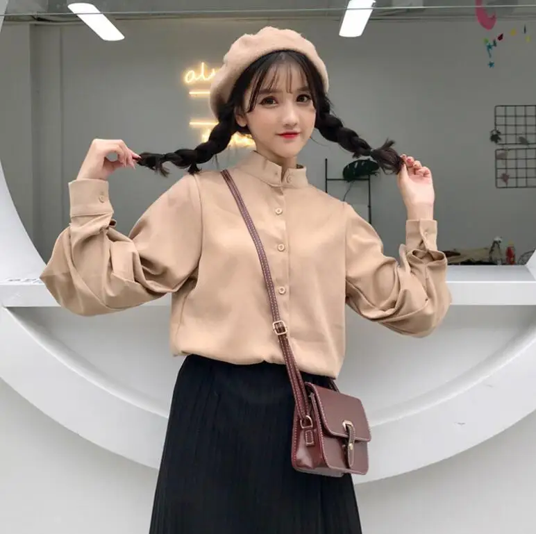 Весенняя женская Корейская Свободная рубашка с рукавами-фонариками |