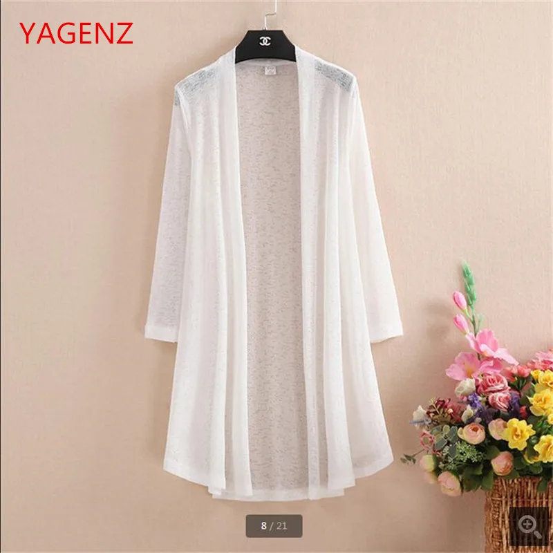 YAGENZ Large size Women's clothing Knitting cardigan High quality Cotton and linen Thin gauze Prevent bask in clothes BN2125
