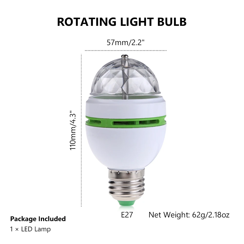 E27 LED RGB Bulb 3W 110V 220V Colorful Auto Rotating projector Crystal led Stage Light Magic Ball DJ party disco effect Lamp