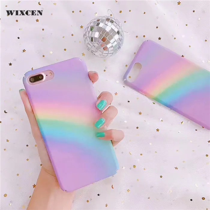 Wixcen Korea Rainbow Painting Phone Case for Iphone X 7 7plus 6 6s 8 Purple Hard Plastic Back Cover Free Shipping |