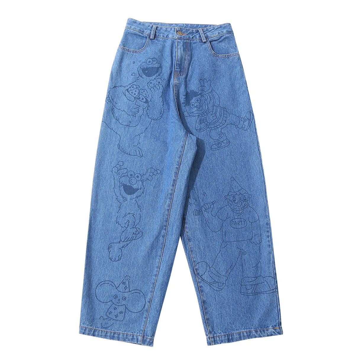 Новинка; сезон зима-осень; женские модные джинсы на молнии; широкие брюки с принтом медведей из мультфильма; Femme; джинсовые брюки в консервативном стиле