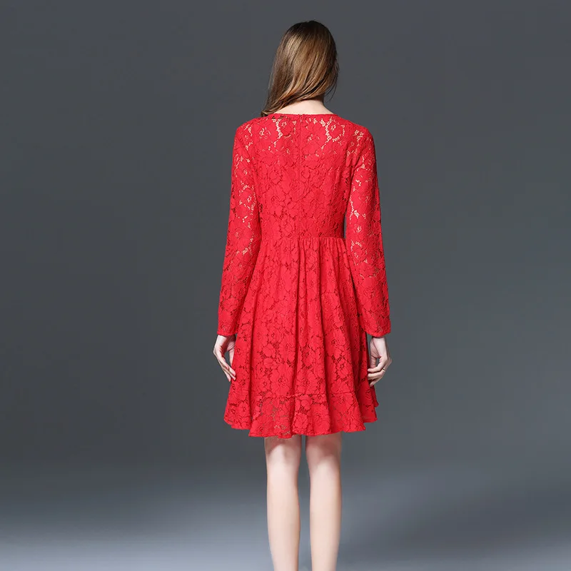 

Summer 2019 Lace Full O Neck Elegant Large size Dress Sexy Women Hollow Out Print Night Club Body con Party Dresses Wholesale