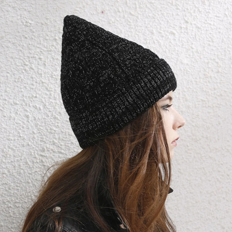 2017 Stylish Winter Warm Women's Wool Knitted Pointy Hat With Plus Velvet Lining Beanie Caps Black Grey Red Colour | Аксессуары для