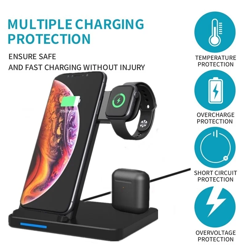 Tongdaytech 10 Вт Qi Беспроводная зарядная подставка для Iphone 11X8 XR XS Max быстрая зарядная док-станция для Apple Airpods Watch 5 4 3 2 1