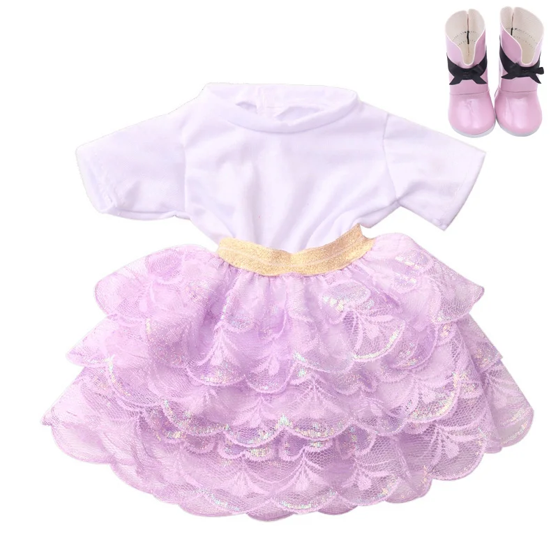 Purple 18 дюймов девушки кукла платье Купальник конфеты набор кружевная юбка с обувью Американская Одежда для новорожденных детские игрушки подходит 43 см куклы c740 - Цвет: Purple