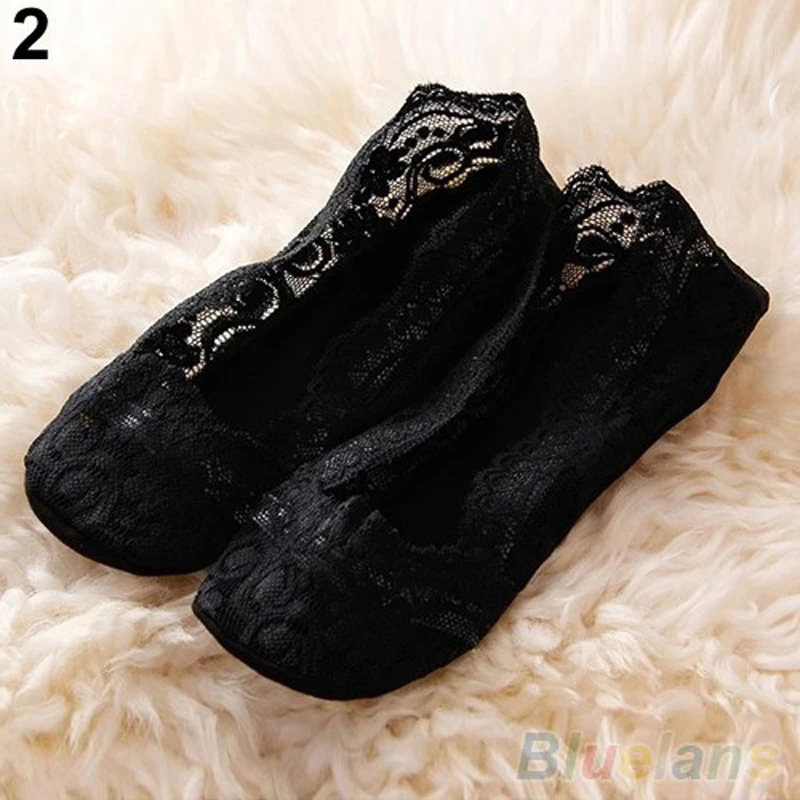 Носки невидимки женские кружевные Нескользящие хлопковые короткие с подкладкой