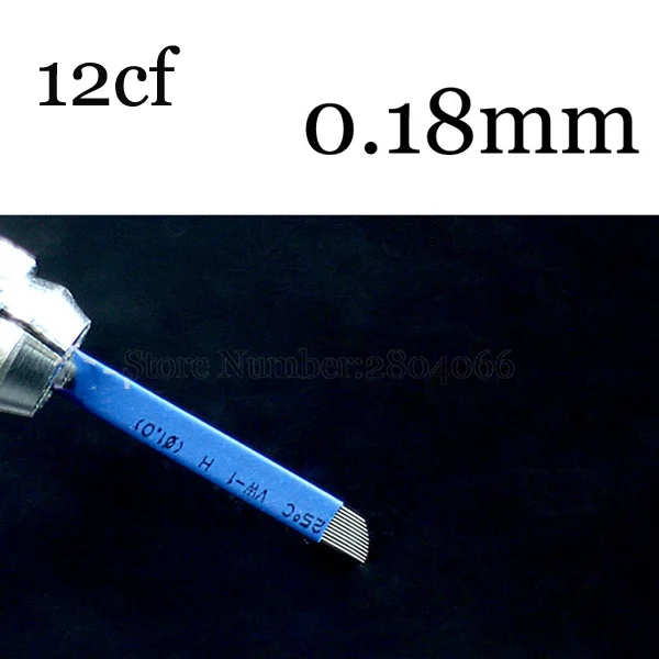 12cf 0,18 мм 50 шт. Microblading ТАТУИРОВКИ ИГЛЫ Перманентный макияж ручной бровей татуировки изогнутые синие лезвия Flexi u форма лезвия Agulha - Габаритные размеры: 12cf