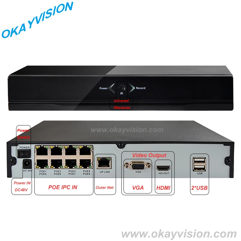 DC48V P2P 8CH POE NVR Manufacturer Real Time Recording Support ONVIF For HD IP Camera with 8 Independent PoE | Безопасность и