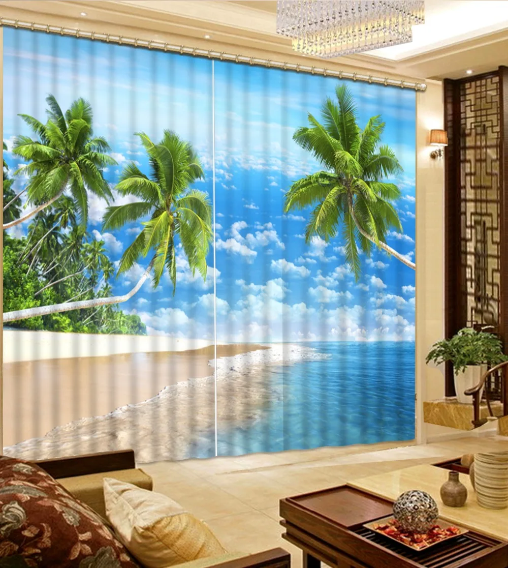 

White clouds, coconut palm 3D Blackout Curtains For Living room Bedroom Kid room Decoration Wedding 3D Curtain Window