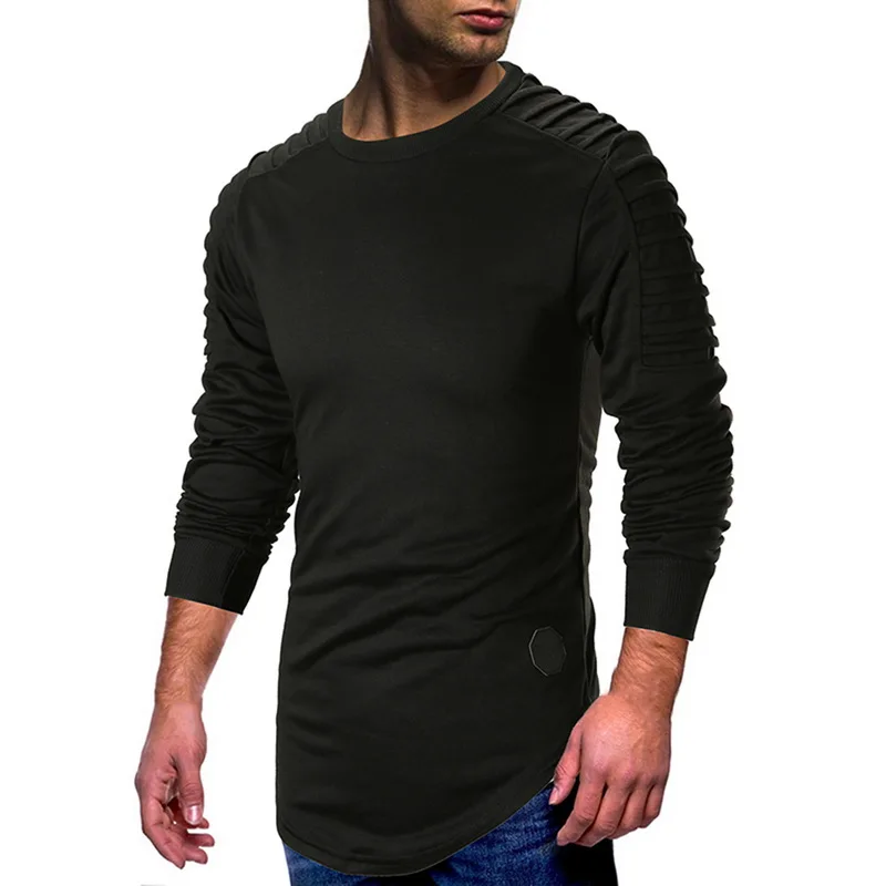 Мужская футболка с круглым вырезом LAAMEI хлопковая длинным рукавом и новинка 2019 |