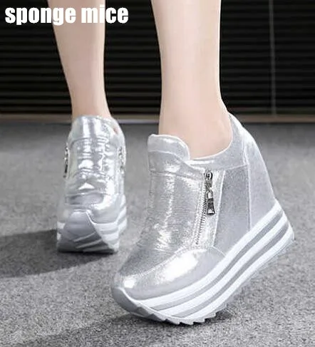 Новинка дышащая обувь на платформе увеличивающая рост двойной молнии женская