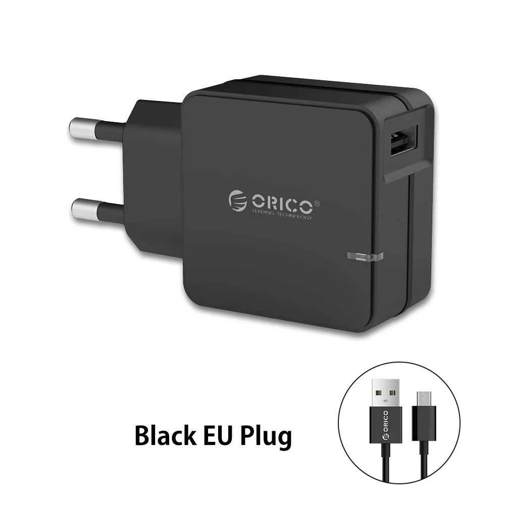 ORICO QCW-1U Quick Charge 2,0 быстрое USB ЗУ для мобильного телефона для samsung S5 S6 LG с 80 см Micro USB кабелем - Тип штекера: Black EU Plug