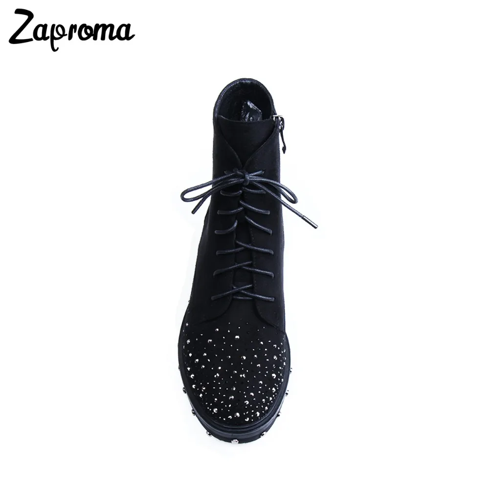 2019 модные ботинки женские Демисезонный ручной работы на низком каблуке замшевые