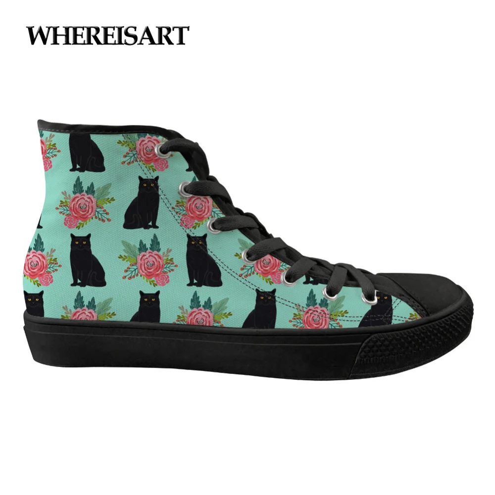 WHEREISART/высокие женские кроссовки классические парусиновые с милым 3D изображением