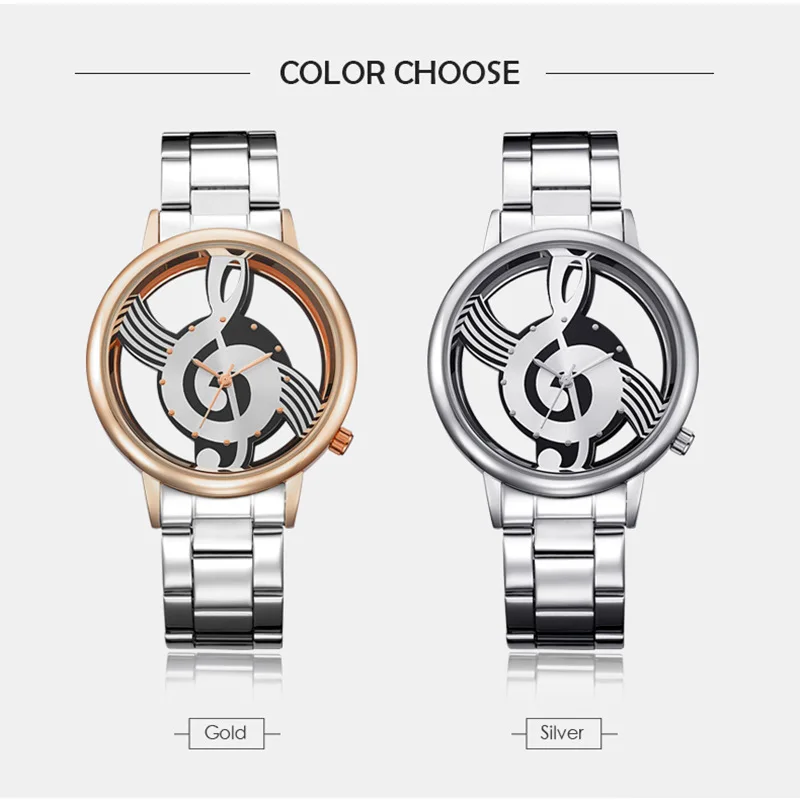 

Fashion Women Wrist Watch Hollow Music Note Notation Clock Stainless Steel Bracelet Quartz Wristwatch Men Women Watches Hodinky