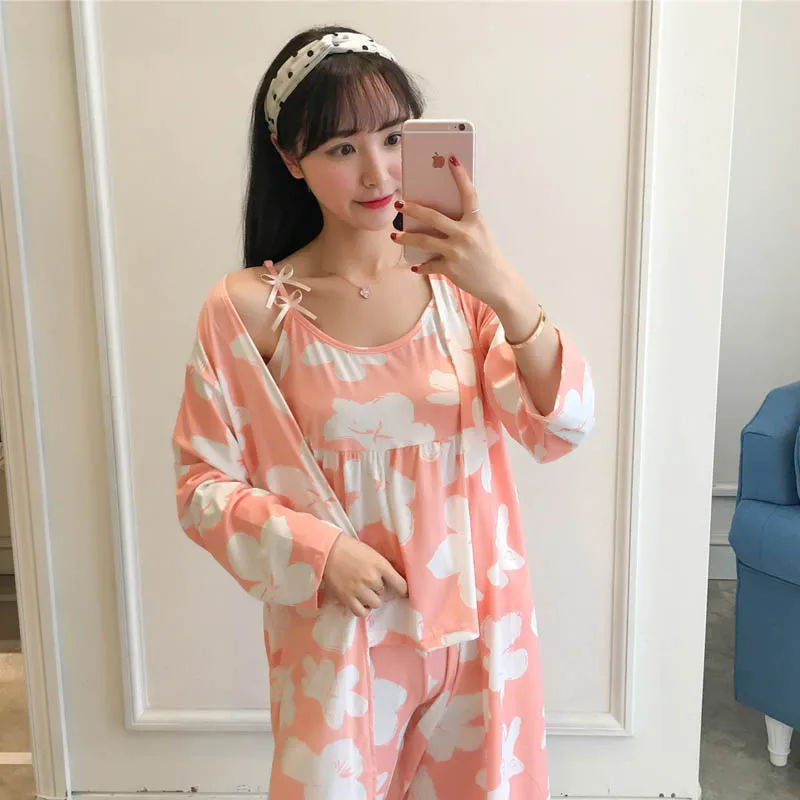 FLC111 одежда для отдыха комплект из 3 предметов пижама с цветами Feminino Пижама Femme Pigiama
