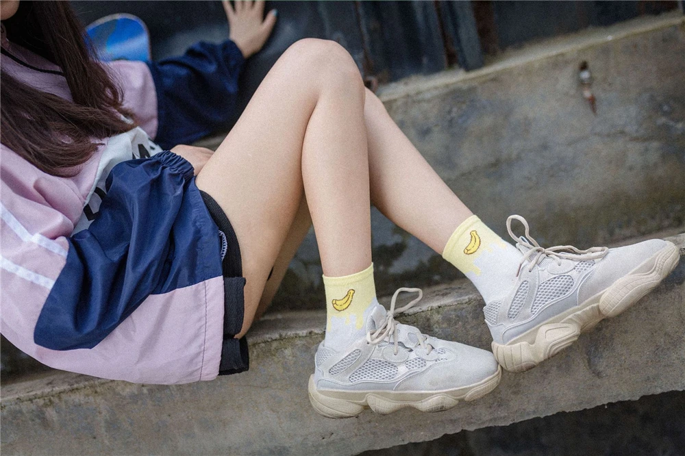 Новые женские носки без пятки ulzzang, молоко, клубника, банан, корова, соккен, для девочек, Осень-зима, рисунок с фруктами, молоко, теплые удобные хлопковые носки