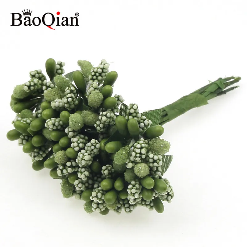 Grass green 12 шт/лот тутового вечерние искусственный цветок проволока стебель/Свадьба тычинки и листья DIY ВЕНОК Свадебная коробка искусственный цветок для декорирования - Цвет: Grass green