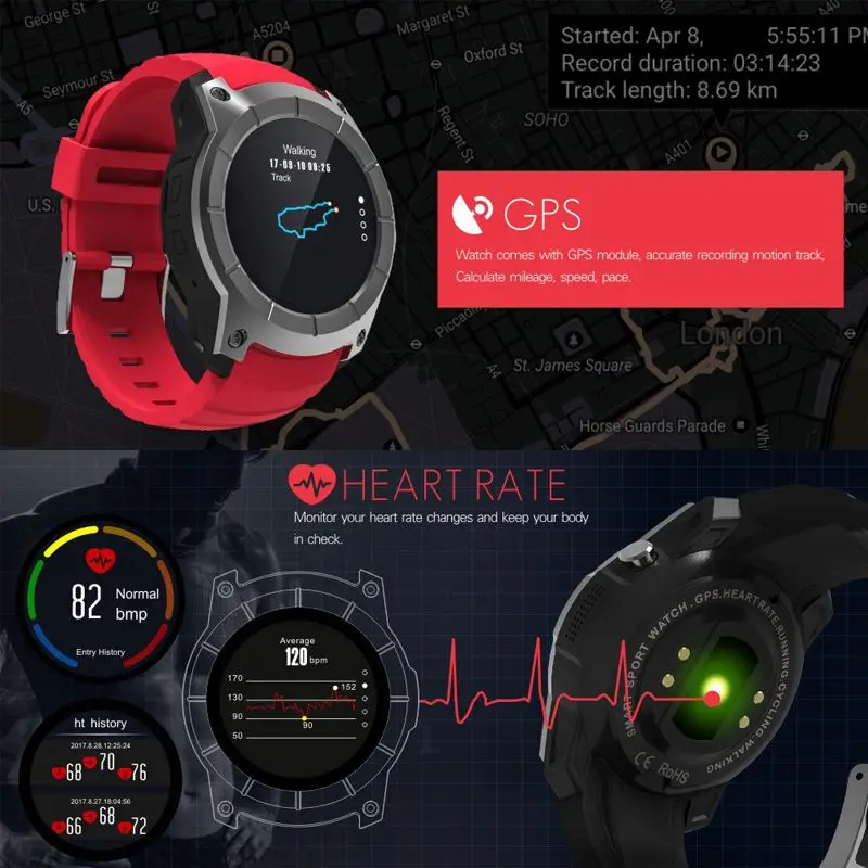 Gps Смарт часы S958 Шагомер фитнес трекер монитор сердечного ритма SALFRESA Smartwatch