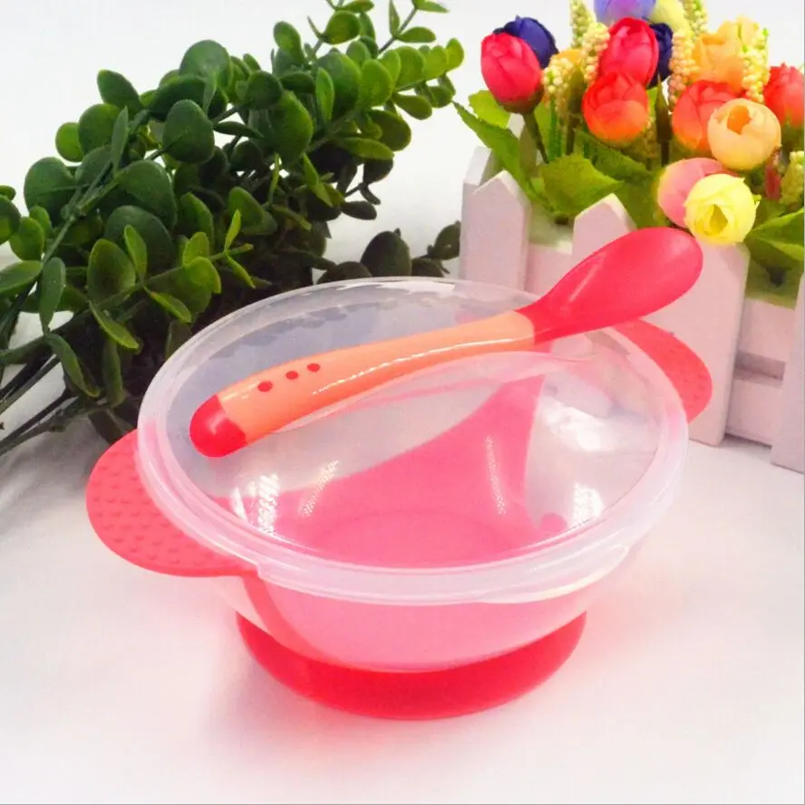 Red Dishes Детская посуда ложка для еды для использования Обучающие блюда обслуживание тарелка/лоток на присоске детская посуда температура зондирования bean - Цвет: Red Dishes