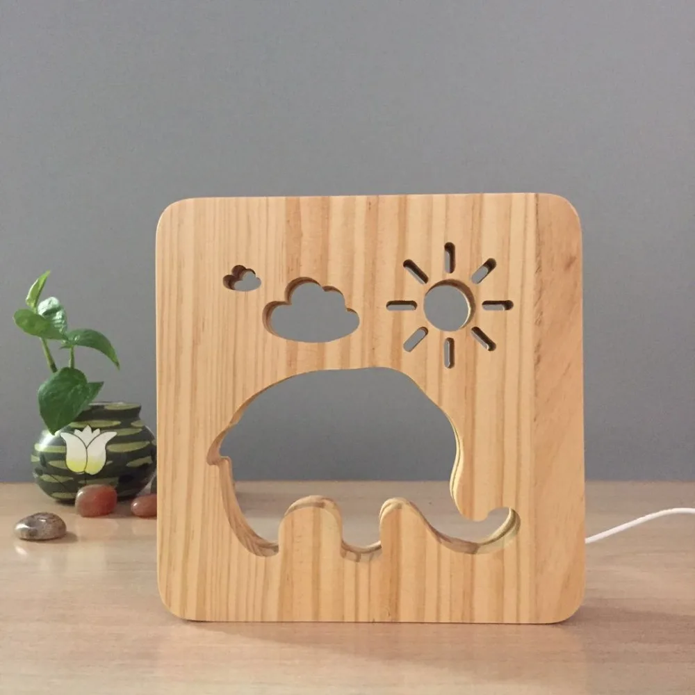 Романтический 3D выдалбливают Слон Дерево светодио дный Свет USB Настольная лампа