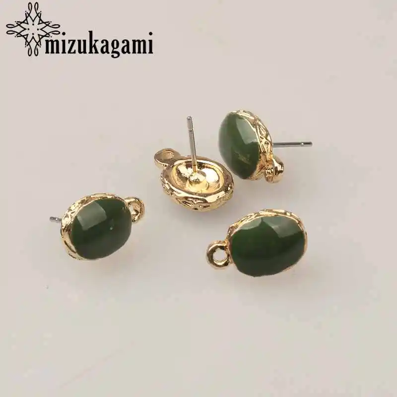 Green 6 шт./лот, цинковый сплав, золотой металл, эмаль, овальные серьги, основа, серьги, разъем для DIY, серьги, аксессуары - Цвет: Green
