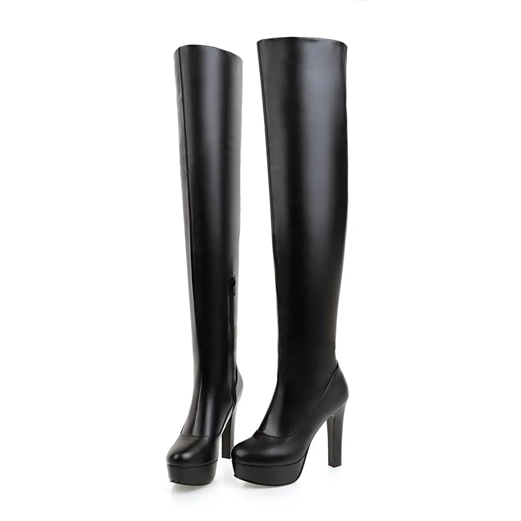Black Thick Lining Новые брендовые зимние пикантные коричневые и белые женские облегающие высокие сапоги мягкие женские Сапоги выше колена для верховой езды Большие размеры 10-43 AC92 - Цвет: Black Thick Lining