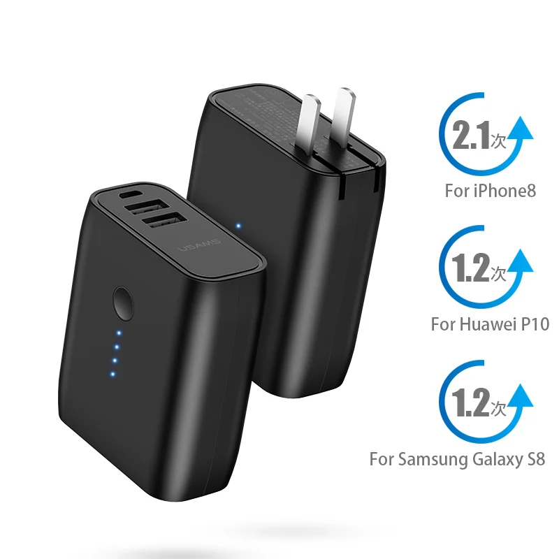 USAMS 2 в 1 USB зарядное устройство 5000 мАч Внешний аккумулятор сложенный EU/US штекер