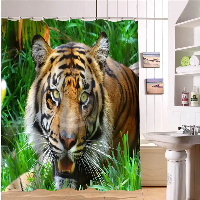 Занавеска для душа Sumatran Tiger водонепроницаемая Шторка ванной из полиэстера с 3D