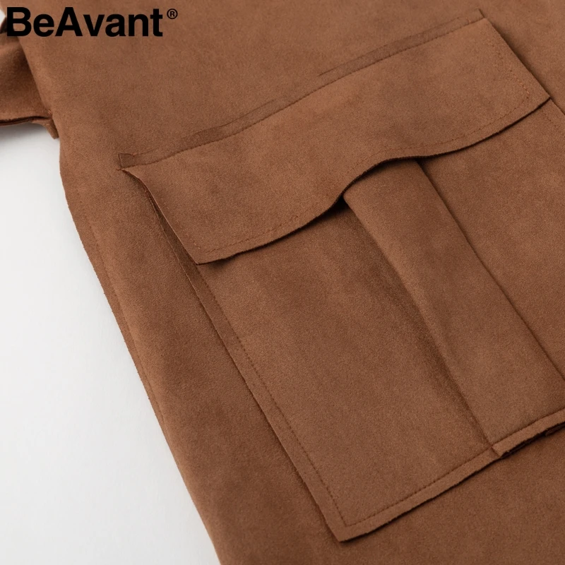 BeAvant 2018 элегантные кожаные замшевые пальто женские с отложным воротником створки
