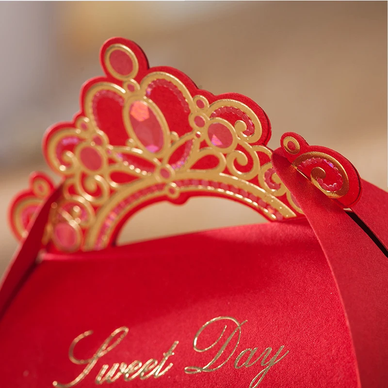 Красный 12 шт./лот золото Фольга Корона блестящие коробка конфет Свадебные