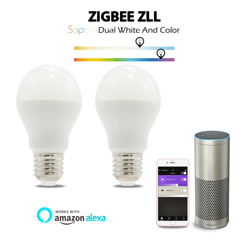 Светодиодная лампа ZIGBEE AC100-240V 6 Вт RGB + CCT два белых смартфона приложение Amazon Alexa