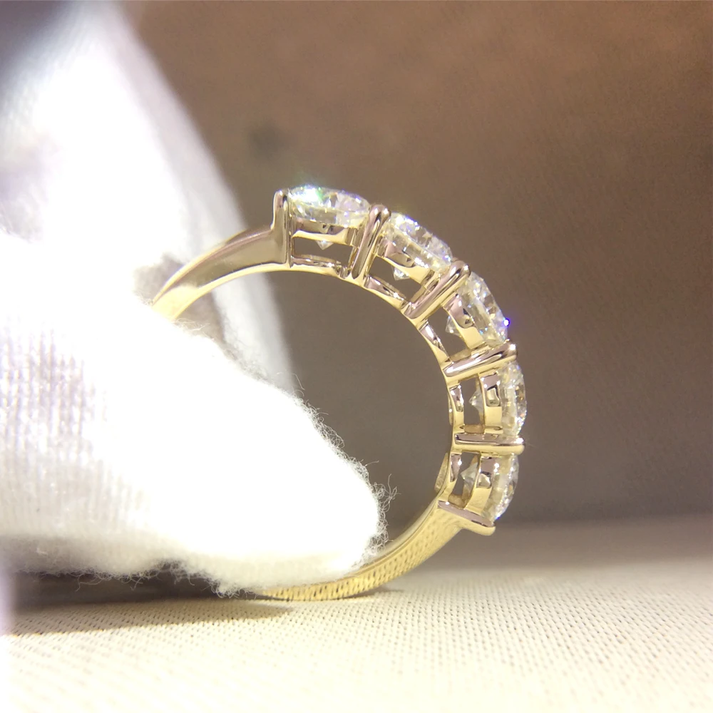 Круглый обручальный браслет DF Moissanite желтое золото 14 к 5 шт. всего 0 CTW лабораторный